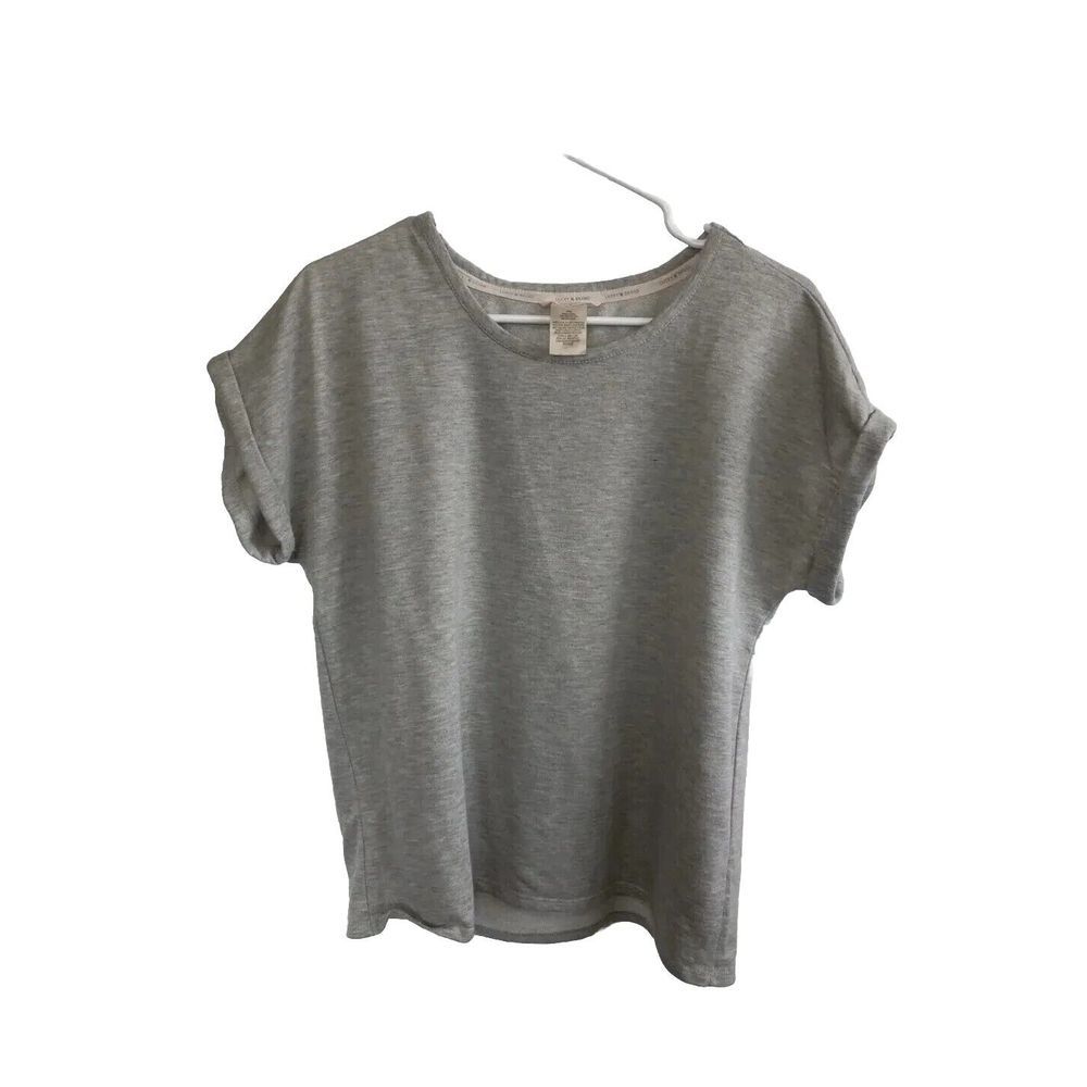 Lucky Brand Women's Medium Shirt Blouse Solid Gray Blended Fabric Folded Sleeve
